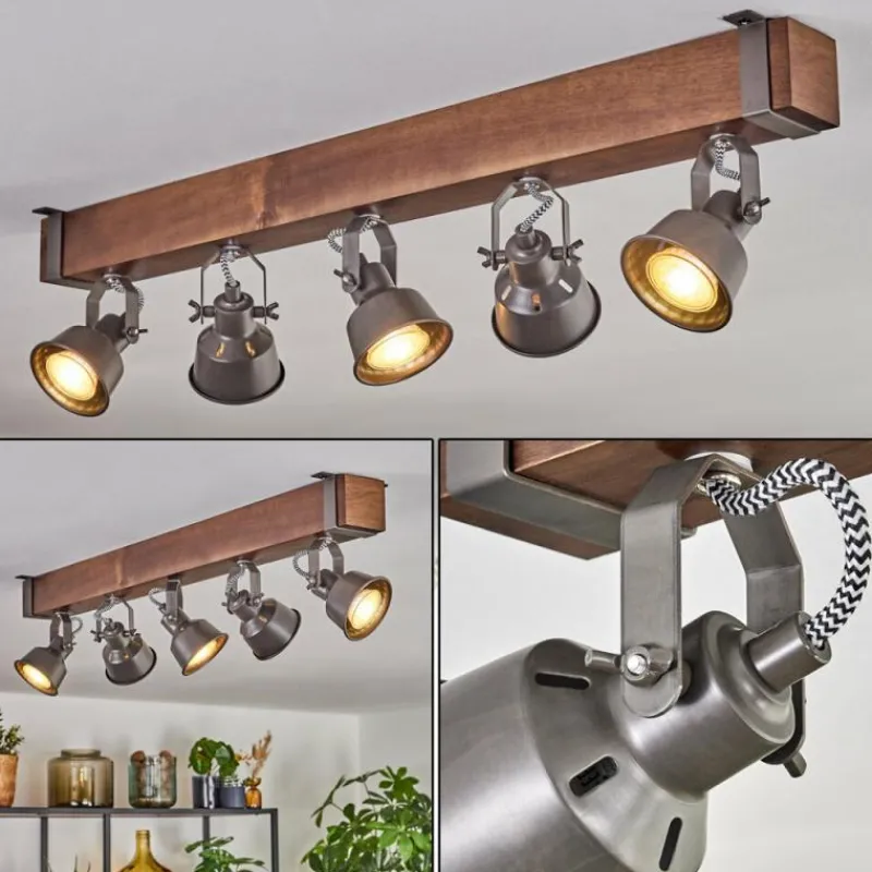 Lampes Industrielles-hofstein Pehefito Plafonnier, Spot de plafond Brun foncé, Gris, 5 lumières