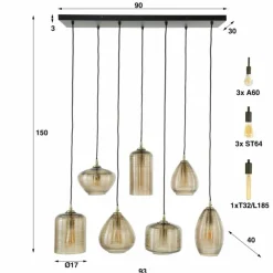 hofstein Pendelleuchte Suspension Anthracite, 7 lumières