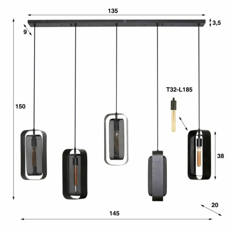 hofstein Pendelleuchte Suspension Anthracite, 5 lumières* Suspensions