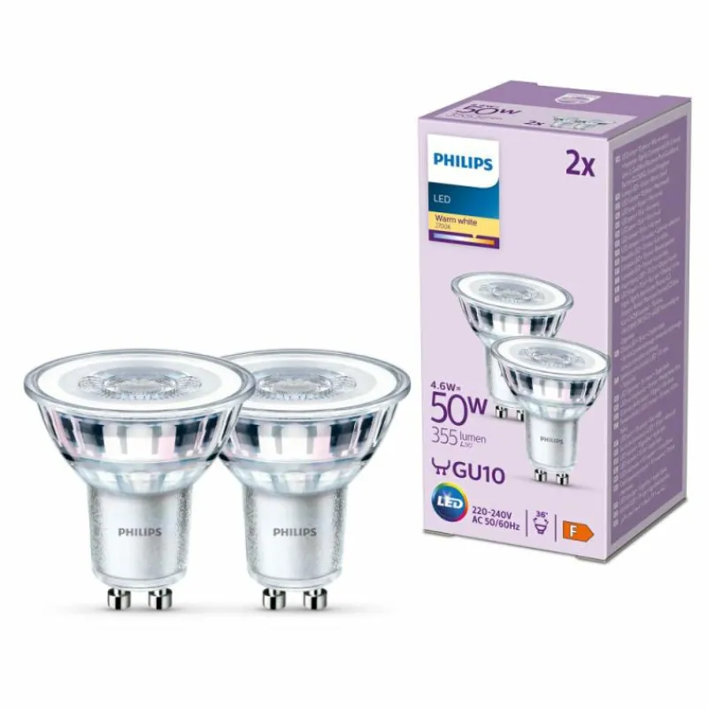 Luminaires Philips Philips Classic Lot de 2 LED GU10 4,6 watt 2700 kelvin 355 lumen