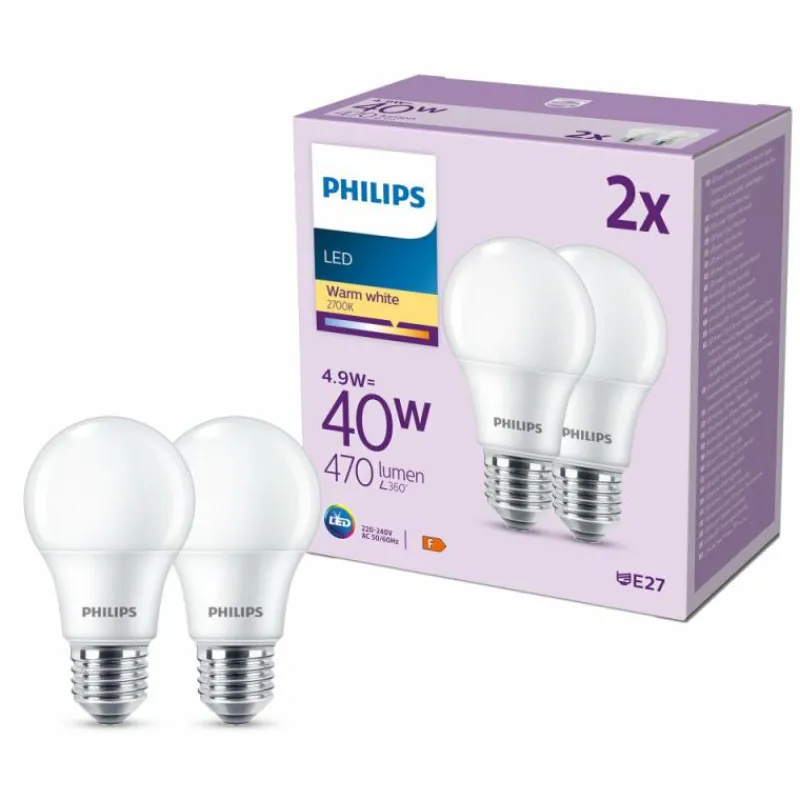 Luminaires Philips Philips Classic Lot de 2 LED E27 4,9 watt 2700 kelvin 470 lumen