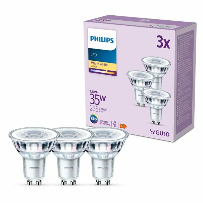Luminaires Philips Philips Classic Lot de 3 LED GU10 3,5 watt 2700 kelvin 255 lumen