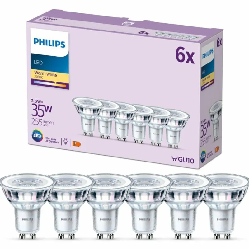 Luminaires Philips Philips Classic Lot de 6 LED GU10 3,5 watt 2700 kelvin 255 lumen