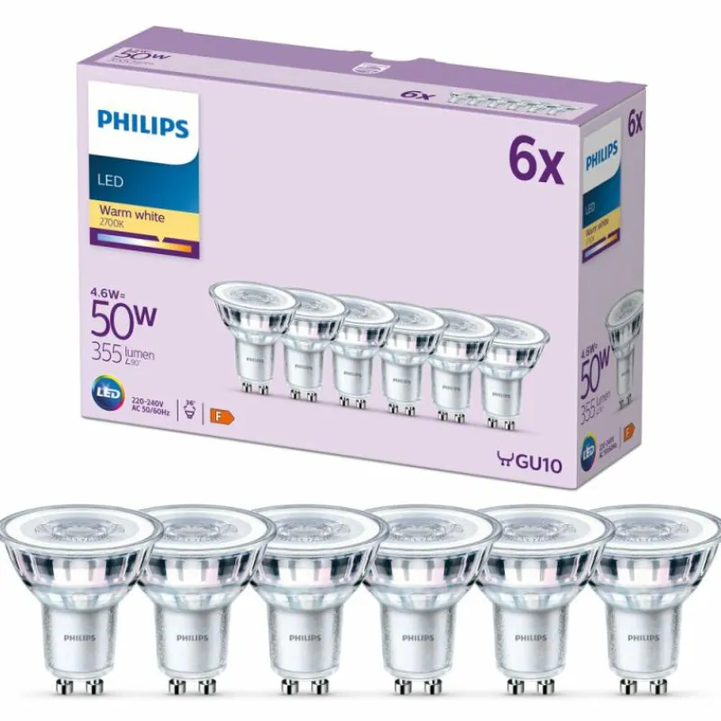 Luminaires Philips Philips Classic Lot de 6 LED GU10 4,6 watt 2700 kelvin 355 lumen