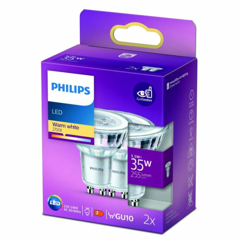 Luminaires Philips Philips 2x LED GU10 3,5 Watt 2700 Kelvin 255 Lumen
