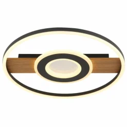 Lampes En Bois-Luminaires Globo Lighting Pikara Plafonnier LED Couleur bois, Noir, 1 lumière