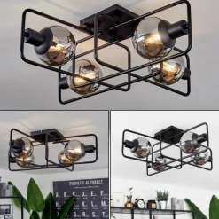 hofstein Plafonnier Agropoli Noir, 4 lumières