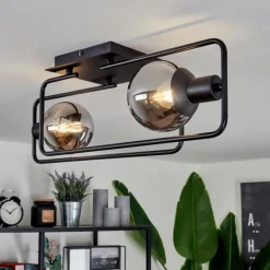 Suspension Verre Fumé-hofstein Plafonnier Agropoli Noir, 2 lumières