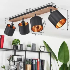 Lampes En Tissu-hofstein Plafonnier Alsen Bois foncé, Noir, 4 lumières