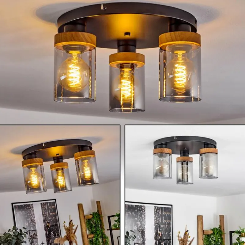 Suspension Verre Fumé-hofstein Plafonnier Amignon Noir, 3 lumières