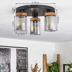 Suspension Verre Fumé-hofstein Plafonnier Amignon Noir, 3 lumières