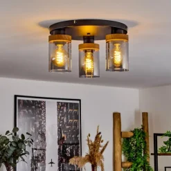 Suspension Verre Fumé-hofstein Plafonnier Amignon Noir, 3 lumières