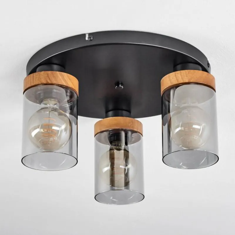 Suspension Verre Fumé-hofstein Plafonnier Amignon Noir, 3 lumières