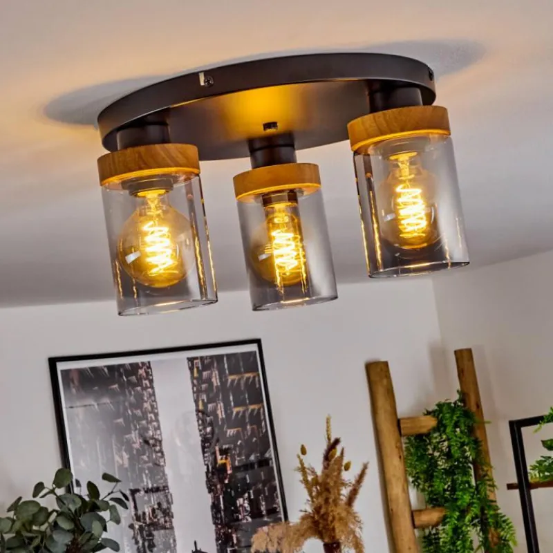 Suspension Verre Fumé-hofstein Plafonnier Amignon Noir, 3 lumières