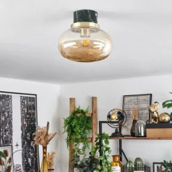 hofstein Plafonnier Arge Vert, Aspect marbre, Laiton, Blanc, 1 lumière