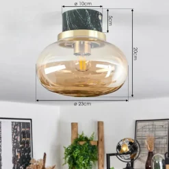 hofstein Plafonnier Arge Vert, Aspect marbre, Laiton, Blanc, 1 lumière