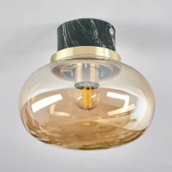 hofstein Plafonnier Arge Vert, Aspect marbre, Laiton, Blanc, 1 lumière