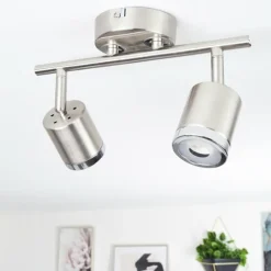 hofstein Plafonnier Autilla LED Nickel mat, Blanc, 2 lumières