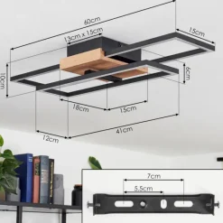 hofstein Plafonnier Avelal LED Bois clair, Couleur bois, Noir, 1 lumière