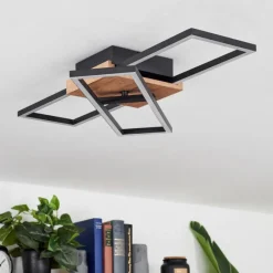 hofstein Plafonnier Avelal LED Bois clair, Couleur bois, Noir, 1 lumière