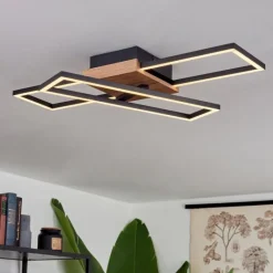 hofstein Plafonnier Avelal LED Bois clair, Couleur bois, Noir, 1 lumière