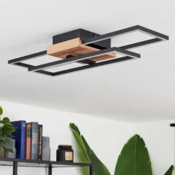 hofstein Plafonnier Avelal LED Bois clair, Couleur bois, Noir, 1 lumière