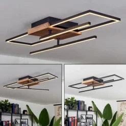 Luminaires Scandinaves-hofstein Plafonnier Avelal LED Bois clair, Couleur bois, Noir, 1 lumière