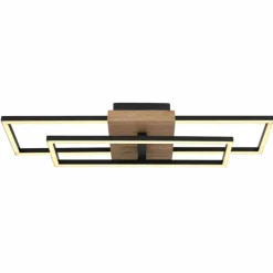 Lampes En Bois-Luminaires Globo Lighting Plafonnier Avelal LED Bois clair, Couleur bois, Noir, 1 lumière