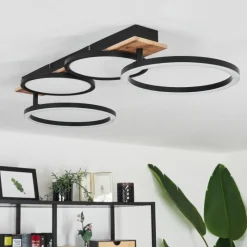 hofstein Plafonnier Avelal LED Brun, Couleur bois, Noir, 1 lumière