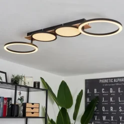 hofstein Plafonnier Avelal LED Brun, Couleur bois, Noir, 1 lumière