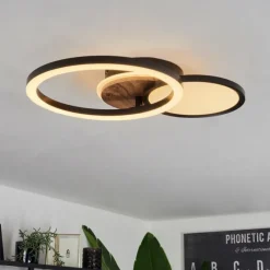 hofstein Plafonnier Avelal LED Brun, Couleur bois, Noir, 1 lumière