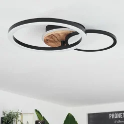 hofstein Plafonnier Avelal LED Brun, Couleur bois, Noir, 1 lumière