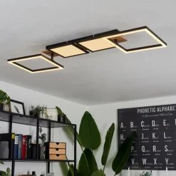 hofstein Plafonnier Avelal LED Brun, Couleur bois, Noir, 1 lumière