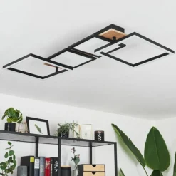 hofstein Plafonnier Avelal LED Brun, Couleur bois, Noir, 1 lumière