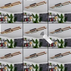 hofstein Plafonnier Ayajasco LED Brun, Couleur bois, Noir, 1 lumière