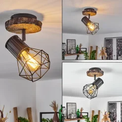 Lampes Vintages & Rétros-hofstein Plafonnier Bardhaman Bois clair, Couleur bois, Noir, 1 lumière