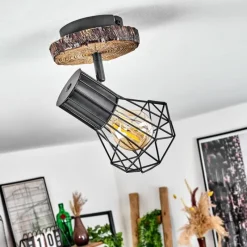 Lampes Vintages & Rétros-hofstein Plafonnier Bardhaman Bois clair, Couleur bois, Noir, 1 lumière