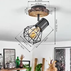 Lampes Vintages & Rétros-hofstein Plafonnier Bardhaman Bois clair, Couleur bois, Noir, 1 lumière