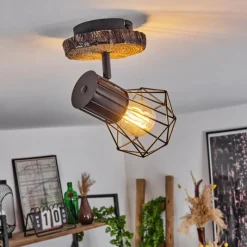 Lampes Vintages & Rétros-hofstein Plafonnier Bardhaman Bois clair, Couleur bois, Noir, 1 lumière