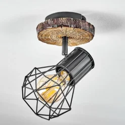 Lampes Vintages & Rétros-hofstein Plafonnier Bardhaman Bois clair, Couleur bois, Noir, 1 lumière