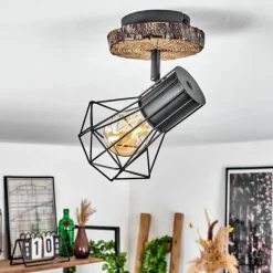 Lampes Vintages & Rétros-hofstein Plafonnier Bardhaman Bois clair, Couleur bois, Noir, 1 lumière