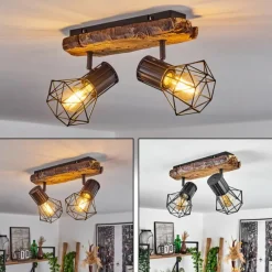 Lampes Vintages & Rétros-hofstein Plafonnier Bardhaman Bois clair, Couleur bois, Noir, 2 lumières