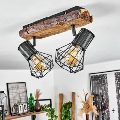 Lampes Vintages & Rétros-hofstein Plafonnier Bardhaman Bois clair, Couleur bois, Noir, 2 lumières