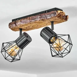 Lampes Vintages & Rétros-hofstein Plafonnier Bardhaman Bois clair, Couleur bois, Noir, 2 lumières