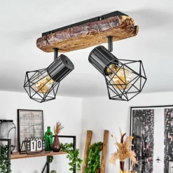 Lampes Vintages & Rétros-hofstein Plafonnier Bardhaman Bois clair, Couleur bois, Noir, 2 lumières