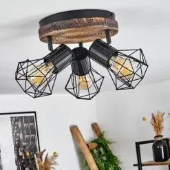 Lampes Vintages & Rétros-hofstein Plafonnier Bardhaman Brun, Couleur bois, Noir, 3 lumières