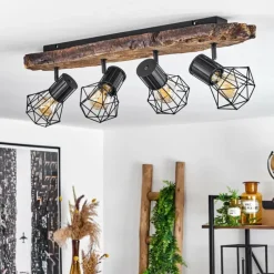 Lampes Vintages & Rétros-hofstein Plafonnier Bardhaman Brun, Couleur bois, Noir, 4 lumières