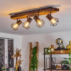 Lampes Vintages & Rétros-hofstein Plafonnier Bardhaman Brun, Couleur bois, Noir, 4 lumières