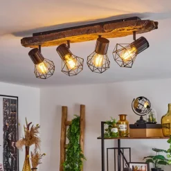 Lampes Vintages & Rétros-hofstein Plafonnier Bardhaman Brun, Couleur bois, Noir, 4 lumières