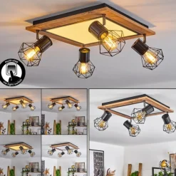 hofstein Plafonnier Bardhaman LED Brun, Chrome, Couleur bois, Noir, 5 lumières